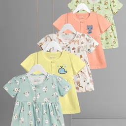 HELLCAT Girls Pack Of 5 Pure Cotton Graphic Print A-Line Dress-picture-19