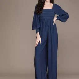 Label Ritu Kumar Navy Blue Solid Basic Jumpsuit-picture-20