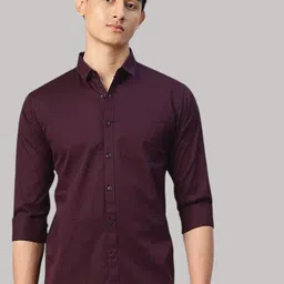 VILLAIN Men India Slim Fit Solid Spread Collar Cotton Casual Shirt-picture-31