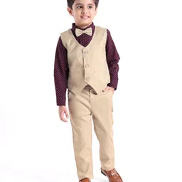 Babyhug Cotton Full Sleeves Party Wear Suit With Blazer Heart Print - Beige & Maroon-picture-12