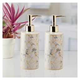 Kookee Ceramic Soap Dispenser liquid handwash pump for Bathroom, Set of 2, Grey/Gold (10936)-400 ml-picture-33
