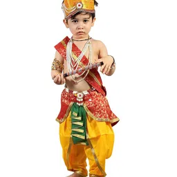 Kaku Fancy Dresses Janmashtami Theme Abstract Printed Krishna Costume Set - Red-picture-39