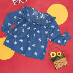 Pantaloons Junior Cotton Full Peasant Sleeves Abstract Printed Top - Blue-picture-17