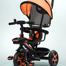 Baybee Blaze 4-in-1 Baby Tricycle for Kids with Smart Parental Push Handle, Safety Guardrail & Canopy | Kids Tricycle with 3 EVA Wheels, Bell & Basket, Trike Baby Cycle - Orange-image-96