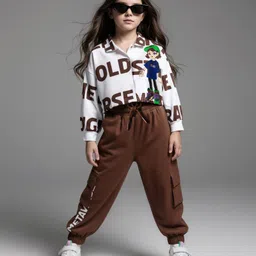 OLLINGTON ST. Cotton Knit Full Sleeves Front Open Winter Wear Sweatshirts & Knit Joggers Sets with Text Print - White & Brown-picture-17