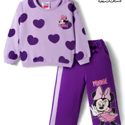 Babyhug Disney Terry Knit Full Sleeves Sweatshirt and Track Pant Set with Minnie Mouse Graphic - Purple-picture-34