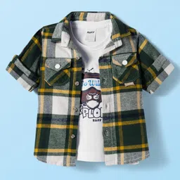 Ruff 100% Cotton Woven Full Sleeves Twill Checkered Shirt with T-Shirt - Green-picture-19