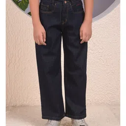 CRIMSOUNE CLUB Cotton Denim Solid Jeans - Blue-image-77