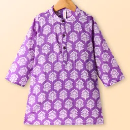 babyhug BabyhugCotton Woven Full Sleeves Floral PrintedKurta & Dhoti Set - Purple image 2