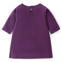 Babyhug Cotton Knit Three Fourth Sleeves Baby Gown With Rainbow & Butterfly Print - Purple image 2