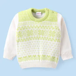 Babyhug Knitted Full Sleeves Sweater Set with Floral Design - Lime Green image 2