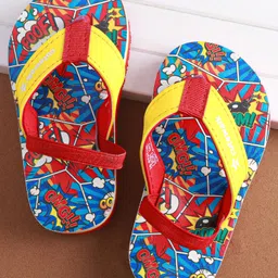 Cute Walk by Babyhug Slip on Flip Flops withComic Print - Red,blue and Yellow image 2