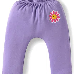 Babyhug Cotton Interlock Knit Full Length Diaper Leggings with Floral Print Pack of 3 - Yellow Pink & Purple image 2