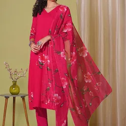 Anni Designer Floral Printed V-Neck Straight Kurta With Trousers & Dupatta-image-37