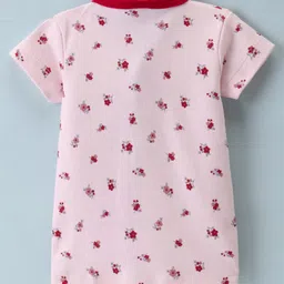 Ben Benny Interlock 100% Cotton Knit Half Sleeves Set Of Vests Solid & Floral Print Pack of 2- Peach & Purple image 3