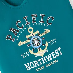 Taeko Single Jersey Knit Sleeveless Vest with Text Print - Teal Blue image 3