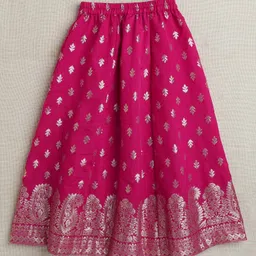 The Magic Wand Brocade Half Sleeves Floral Printed & Lace Embellished Lehenga Choli With Dupatta Set - Fuchsia image 4