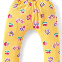 Babyhug Cotton Interlock Knit Full Length Diaper Leggings with Floral Print Pack of 3 - Yellow Pink & Purple image 4
