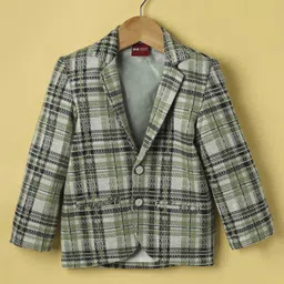 Radutu Full Sleeves Checked Textured Blazer With Typography Printed Tee - Green & White image 4