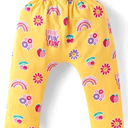 Babyhug Cotton Interlock Knit Full Length Diaper Leggings with Floral Print Pack of 3 - Yellow Pink & Purple image 5