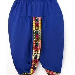 EARTHY TOUCH Single Jersey Knit Full Sleeves Solid Color Kurta Dhoti Set with Lace Detailing - Blue image 5