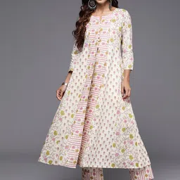 Libas Floral Printed Regular Pure Cotton Kurta with Trousers-picture-35