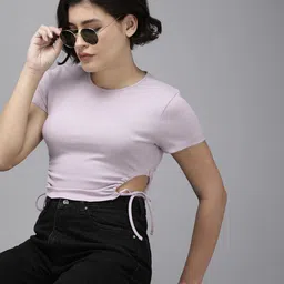 Roadster Women Cut Outs Slim Fit Crop T-shirt-picture-10