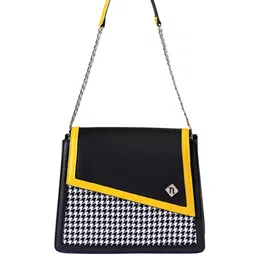 nestasia Diagonal Flap Houndstooth Pattern Shoulder Bag Black image 2