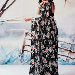 sanjana  silk SANJANA SILK Pure Georgette Floral Saree with Blouse image 3