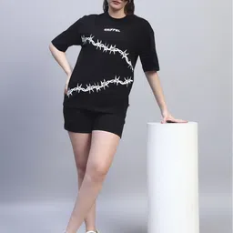 GRIFFEL Printed Oversized Breathable Pure Cotton T-shirts & Shorts Co-Ords image 5