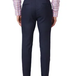 Park Avenue Navy Super Slim Fit Self Design Flat Front Trousers image 2