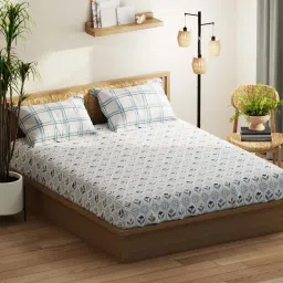 Bianca Classic Feel Ivory & Blue 152 TC Double Size Bedsheet & Comforter With 2 Pillow Covers image 2