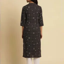 W Black Cotton Printed Straight Kurta image 2