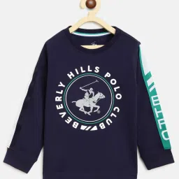 Beverly Hills Polo Club Kids Navy & White Cotton Logo Full Sleeves Tee image 1