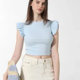 Only Light Blue Cotton Slim Fit Crop Top-image-43