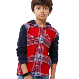 Under Fourteen Only Kids Red & Navy Chequered Full Sleeves Shirt image 1