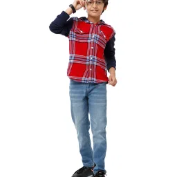 Under Fourteen Only Kids Red & Navy Chequered Full Sleeves Shirt image 4