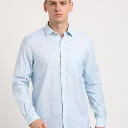Turtle Light Blue Cotton Slim Fit Printed Shirt-picture-21
