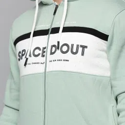 showoffff SHOW OFF Sea Green Cotton Regular Fit Hooded Sweatshirt image 4