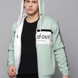 showoffff SHOW OFF Sea Green Cotton Regular Fit Hooded Sweatshirt image 3