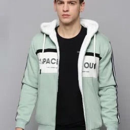 showoffff SHOW OFF Sea Green Cotton Regular Fit Hooded Sweatshirt image 1