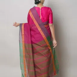Unnati Silks Magenta Cotton Woven Saree With Unstitched Blouse image 2