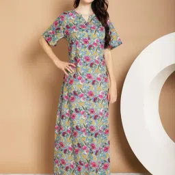 Kanvin Blue Cotton Printed Nighty-picture-13