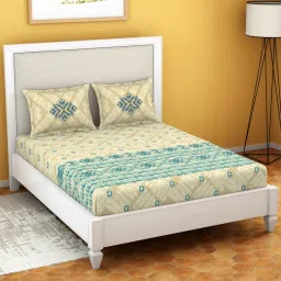 Spaces Geometric Teal 144 TC Cotton King Bedsheet With 2 Pillow Covers image 2