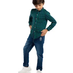 Under Fourteen Only Kids Green & Blue Chequered Full Sleeves Shirt image 4