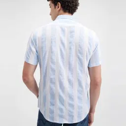 Pepe Jeans Sky Blue & White Cotton Regular Fit Striped Shirt image 2
