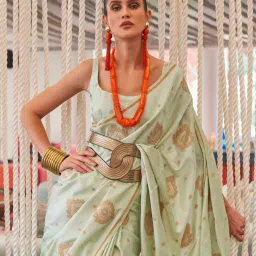 Odette Green Silk Blend Woven Design Saree with Unstitched Blouse image 2