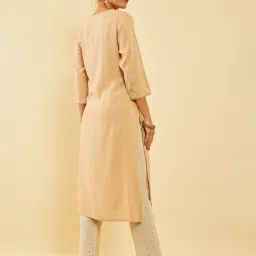 Soch Beige Rayon Yoke Design Straight Kurta With Sequins image 2