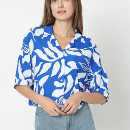Vero Moda Blue & White Printed Crop Shirt image 2