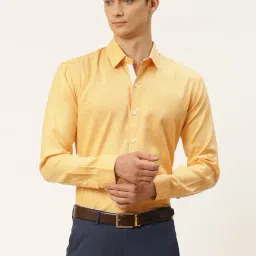 Sojanya Yellow Cotton Linen Regular Fit Self Pattern Shirt-picture-30
